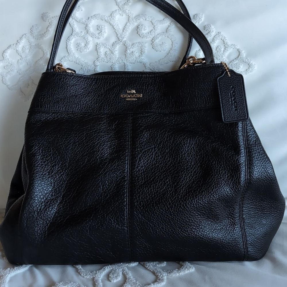 Coach Large Lexy ♣️Black Pebble Leather Shoulder Luxury Hobo Bag